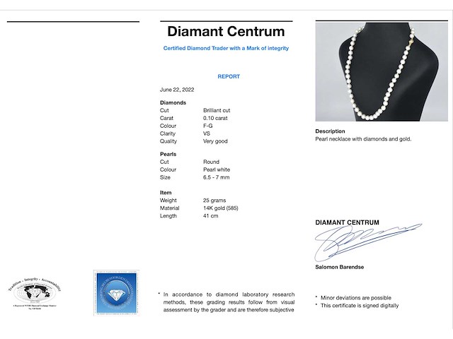 Parelsnoer met gouden sluiting met diamant - afbeelding 4 van  10