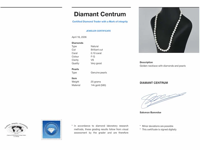 Parelsnoer witgouden sluiting diamant - afbeelding 9 van  10