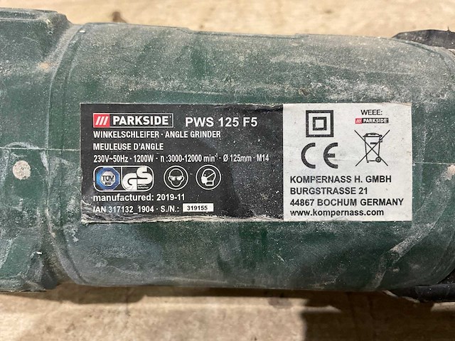 Parkside - pws 125 f5 - haakse slijper - afbeelding 6 van  6