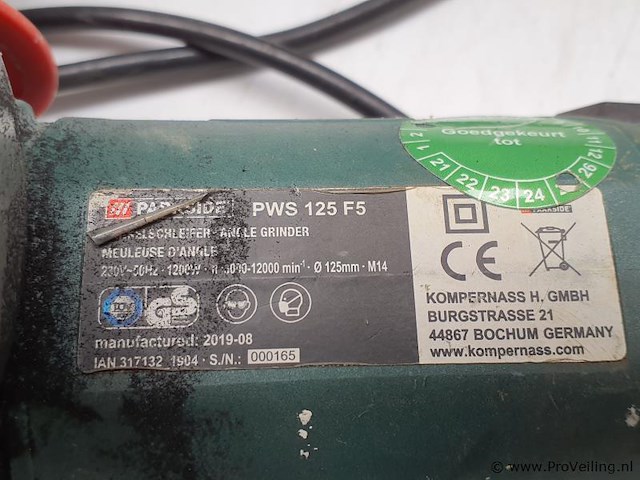 Parkside elektrische haakse slijptol pws 125 f5 - afbeelding 3 van  5