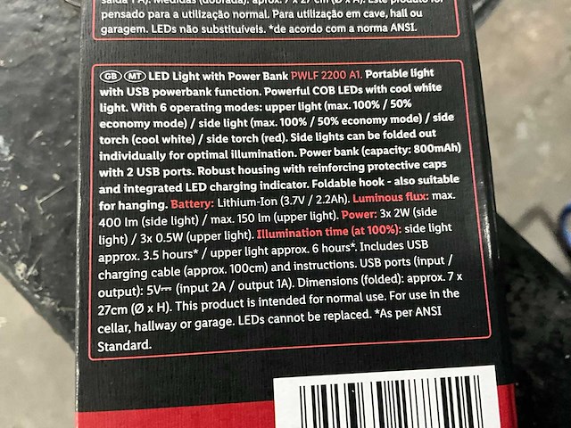 Parkside pwlf2200a1 led accuwerklamp met powerbankfunctie - afbeelding 3 van  11
