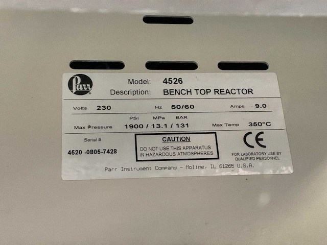 Parr instrument 4526 bench top reactor hogedrukreactorinstallatie - afbeelding 4 van  4
