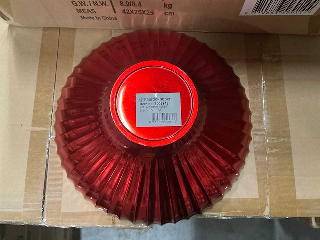 Parti pot laar plastic ribbed d24/h10cm red (120x) - afbeelding 3 van  5