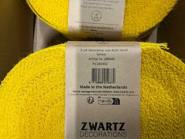 Partij 5cm decorative jute 8120 40mr yellow/green (36x) - afbeelding 2 van  5