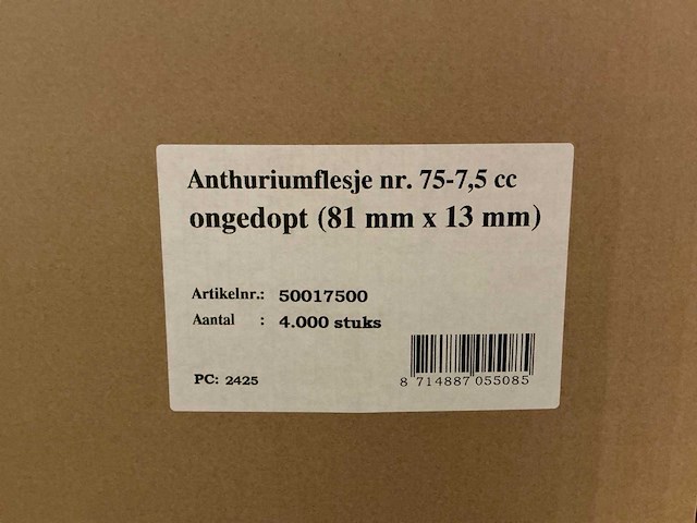 Partij anthuriumflesjes 75-7,5 cc ongedopt (81mm x 13mm) (28000x) - afbeelding 3 van  3