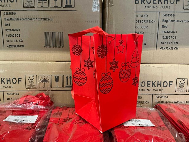 Partij bag baubles cardboard 16x12xh22cm red (910x) - afbeelding 1 van  6
