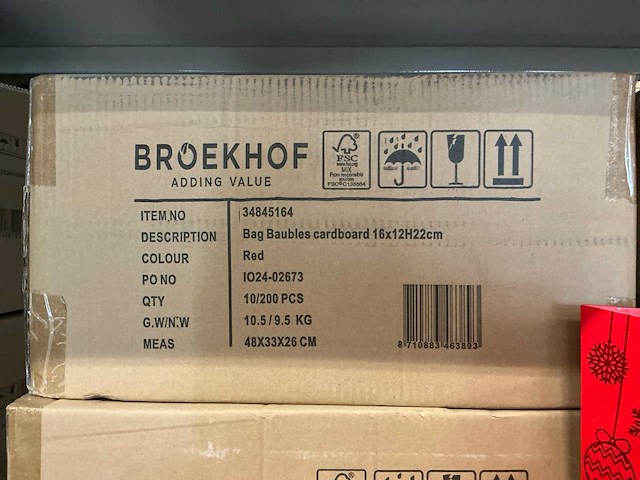 Partij bag baubles cardboard 16x12xh22cm red (910x) - afbeelding 5 van  6