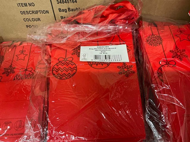 Partij bag baubles cardboard 16x12xh22cm red (910x) - afbeelding 6 van  6