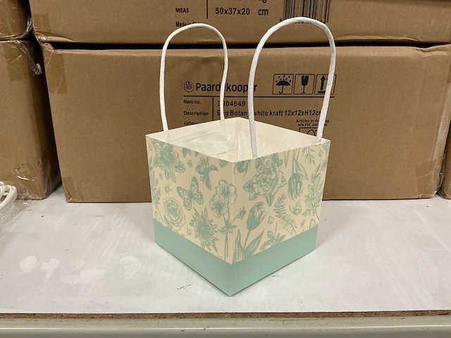 Partij bag botany white kraft 12x12xh12cm green white kraft (1600x) - afbeelding 1 van  8