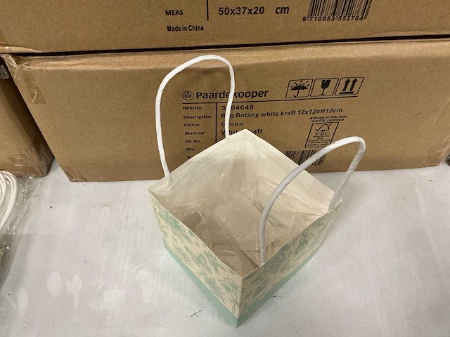 Partij bag botany white kraft 12x12xh12cm green white kraft (1600x) - afbeelding 2 van  8