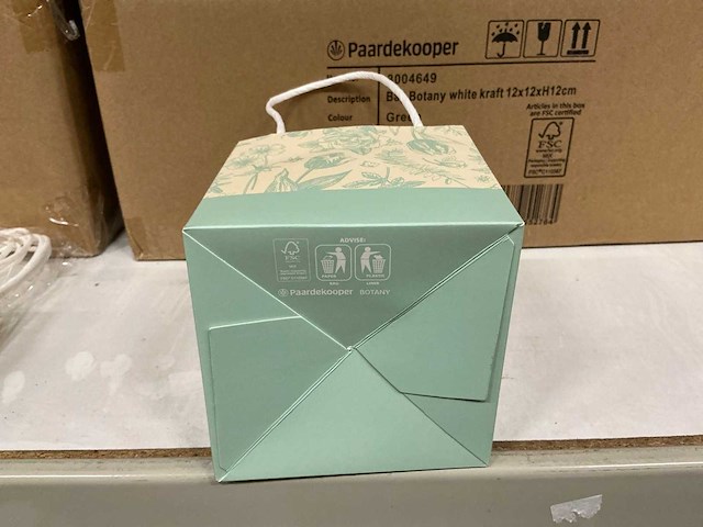 Partij bag botany white kraft 12x12xh12cm green white kraft (1600x) - afbeelding 3 van  8