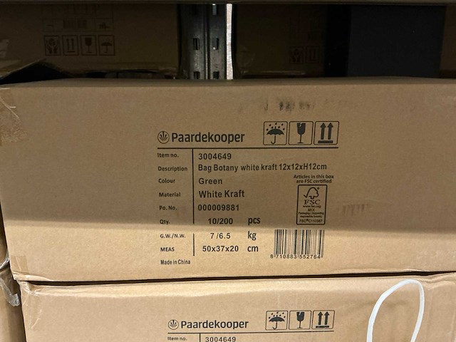 Partij bag botany white kraft 12x12xh12cm green white kraft (1600x) - afbeelding 4 van  8