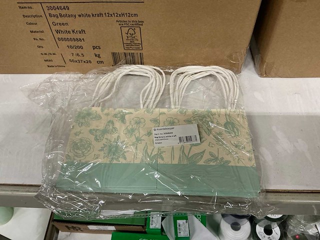 Partij bag botany white kraft 12x12xh12cm green white kraft (1600x) - afbeelding 5 van  8