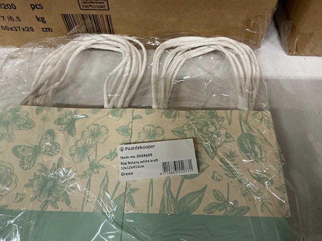 Partij bag botany white kraft 12x12xh12cm green white kraft (1600x) - afbeelding 6 van  8