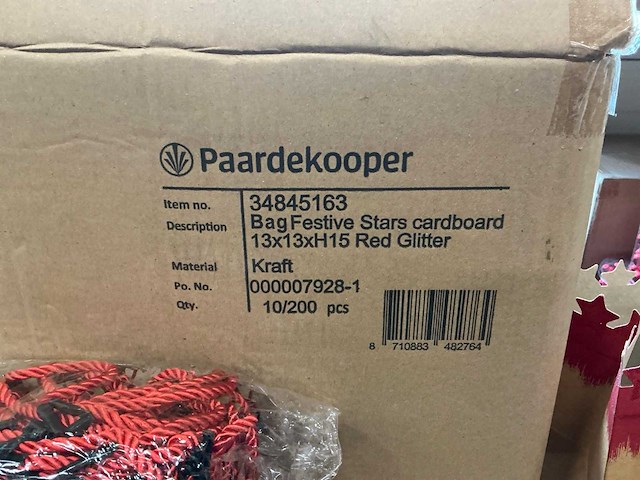 Partij bag festive stars cardboard 13x13xh15cm red glitter (5400x) - afbeelding 5 van  5
