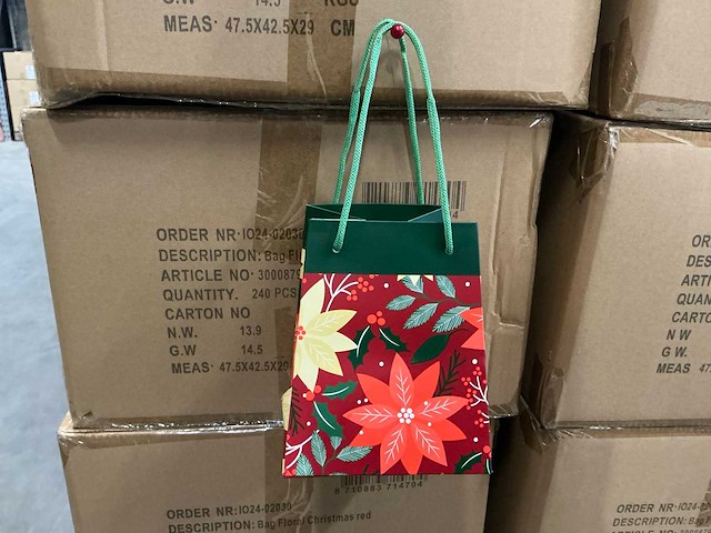 Partij bag floral christmas red 12/12x15/15x18cm (2400x) - afbeelding 1 van  7