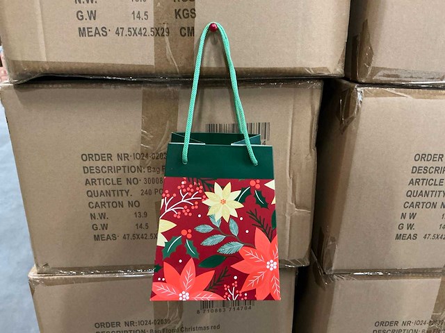 Partij bag floral christmas red 12/12x15/15x18cm (2400x) - afbeelding 3 van  7