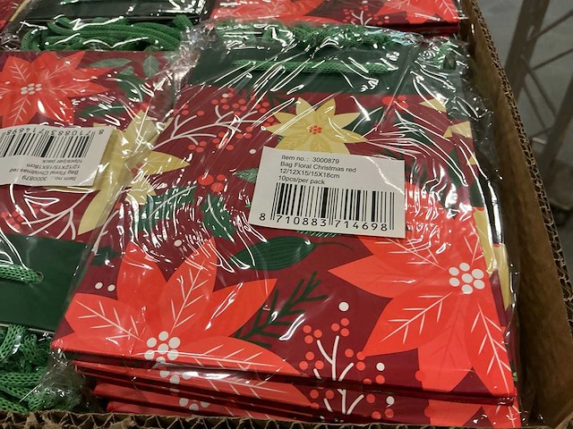 Partij bag floral christmas red 12/12x15/15x18cm (2400x) - afbeelding 5 van  7