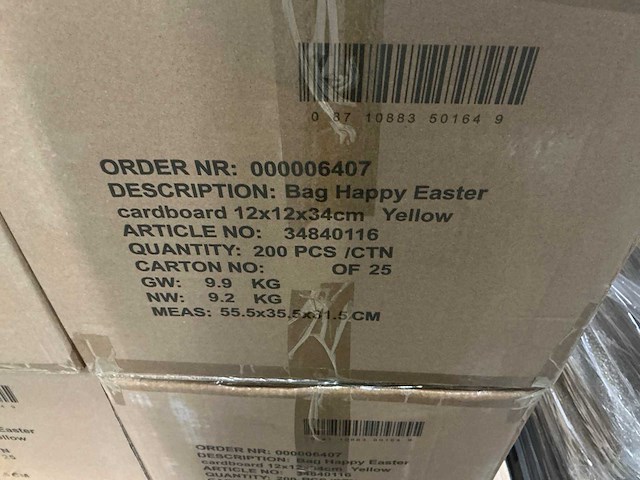 Partij bag happy easter cardboard yellow 12x12x34cm (320x) - afbeelding 6 van  6