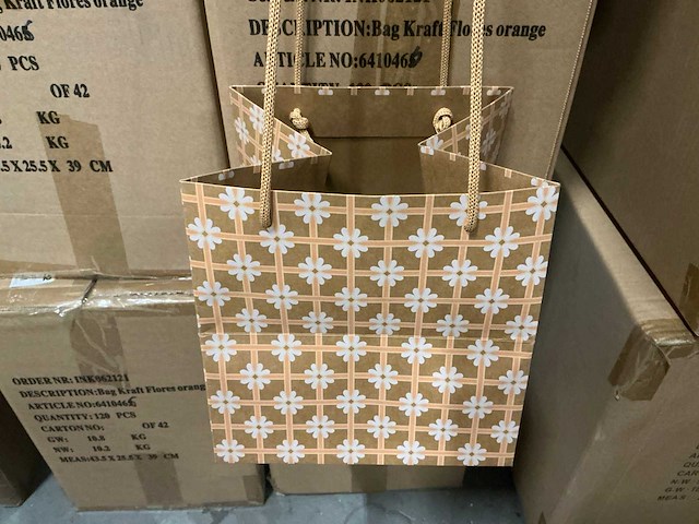 Partij bag kraft flores orange 20x20x20cm (720x) - afbeelding 2 van  5