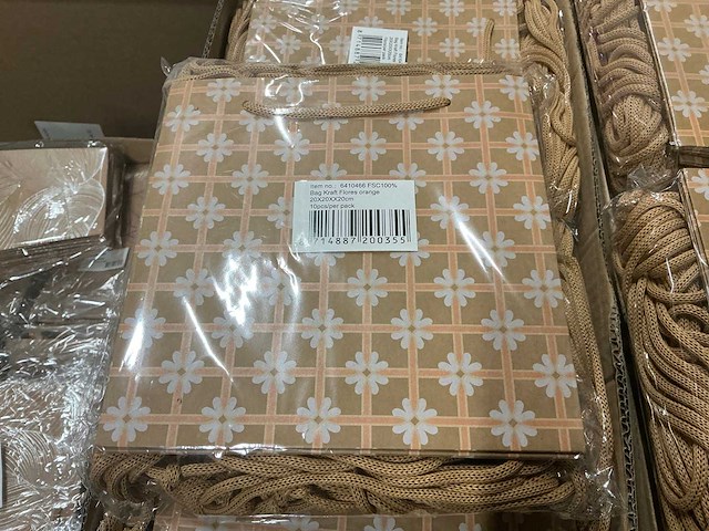 Partij bag kraft flores orange 20x20x20cm (720x) - afbeelding 4 van  5