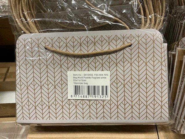 Partij bag kraft pockito fogliare white 22x11x13cm (1750x) - afbeelding 5 van  5