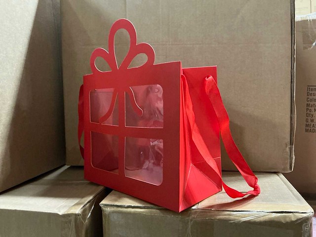 Partij bag present red 24x11x28cm (4600x) - afbeelding 2 van  6