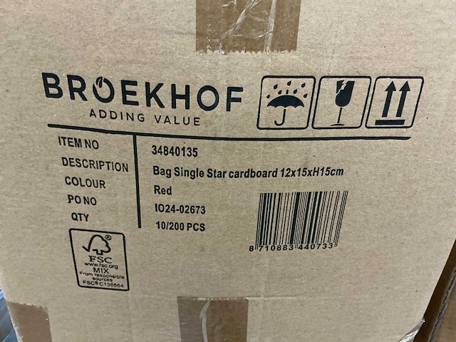 Partij bag single star cardboard 12x15xh15cm red (2500x) - afbeelding 4 van  4