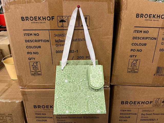 Partij bag sweet flowers kraft 19,5x11xh18cm green (1000x) - afbeelding 1 van  8