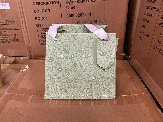 Partij bag sweet flowers kraft 19,5x11xh18cm green (1000x) - afbeelding 3 van  8