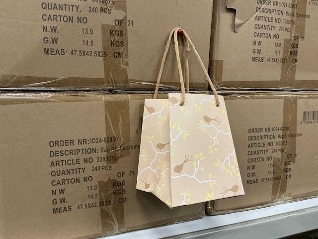 Partij bags birdie creme 12/12x15/15x18cm (750x) - afbeelding 1 van  5