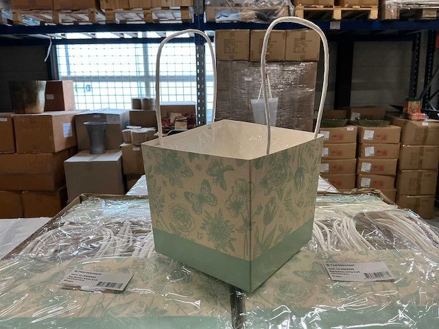 Partij bags botany white kraft 12x12xh12cm green (1200x) - afbeelding 3 van  6