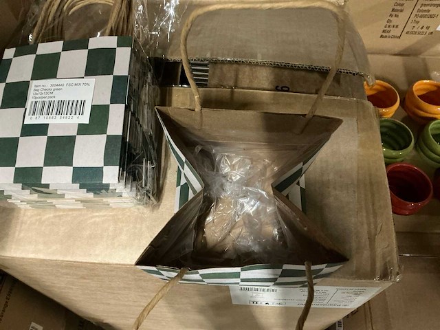 Partij bags checks green 13x13x13cm brown craft paper (1440x) - afbeelding 2 van  3