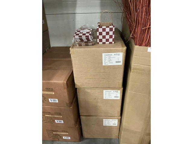 Partij bags checks red 13x13x13cm brown craft paper (1440x) - afbeelding 5 van  6
