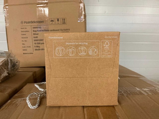 Partij bags festive stars cardboard 13x13xh15cm silvers (5000x) - afbeelding 3 van  5