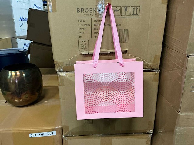 Partij bags happy hearts 24x11xh20cm pink (2180x) - afbeelding 1 van  5