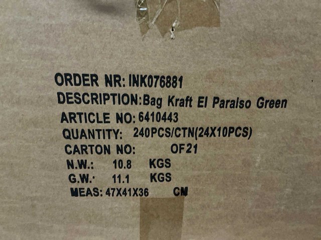 Partij bags kraft el paraiso green 22x11x13cm (1920x) - afbeelding 6 van  6