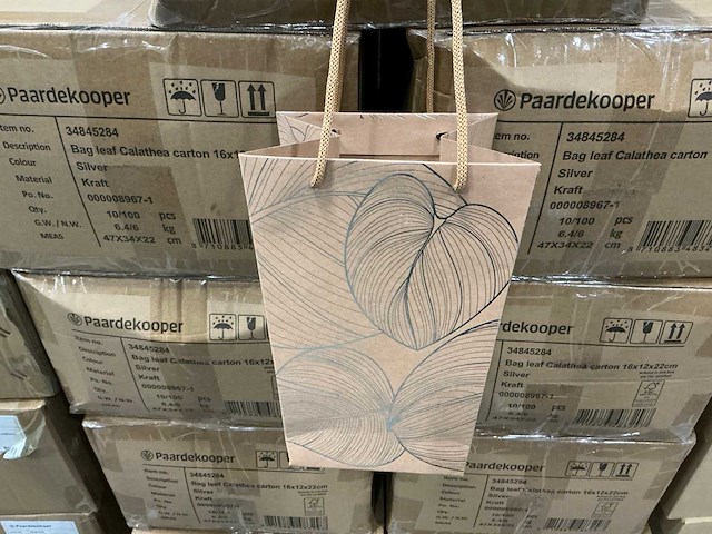 Partij bags leaf calathea carton 16x12x22cm silver (940x) - afbeelding 3 van  6