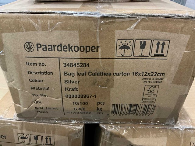 Partij bags leaf calathea carton 16x12x22cm silver (940x) - afbeelding 6 van  6
