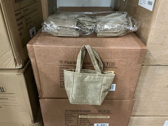 Partij bags natural non-woven 12,5x11,5xh14,5cm artificial jute (1200x) - afbeelding 1 van  6