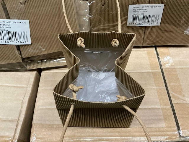 Partij bags ribbel 10,5x10,5x10,5cm brown (2880x) - afbeelding 3 van  5