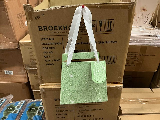 Partij bags sweet flowers kraft 19,5x11xh18cm green (550x) - afbeelding 1 van  5