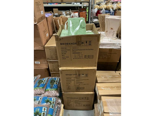 Partij bags sweet flowers kraft 19,5x11xh18cm green (550x) - afbeelding 3 van  5