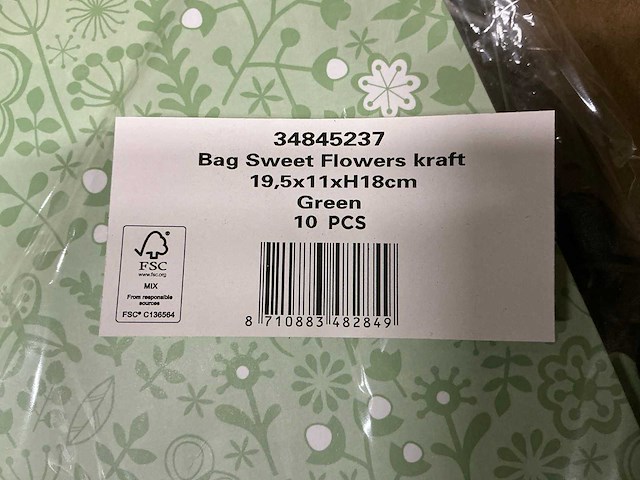 Partij bags sweet flowers kraft 19,5x11xh18cm green (550x) - afbeelding 5 van  5