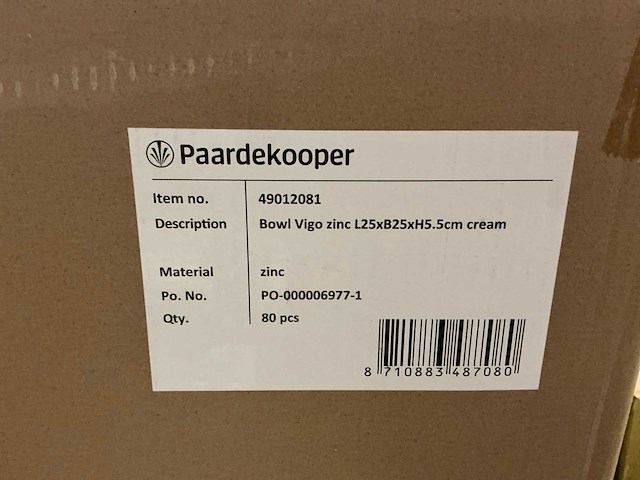 Partij bowl vigo zinc l25xb25xh5,5cm cream (800x) - afbeelding 5 van  5