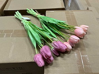 Partij bunch of tullips closed 39cm pink & purple 7/bun (115x) - afbeelding 2 van  5