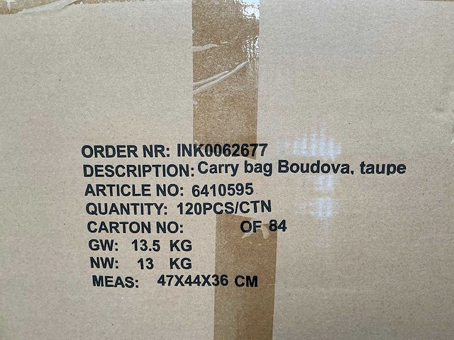 Partij carry bags boudova. taupe 13x13x45cm (2400x) - afbeelding 6 van  6