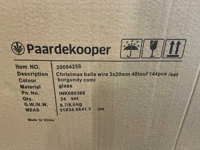 Partij christmas balls wire 3x20mm 48tf burgundy combi (312 verpakkingen) - afbeelding 4 van  4