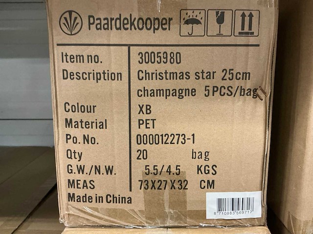 Partij christmas stars 25cm champagne (1000x) - afbeelding 3 van  4