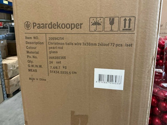 Partij christmassball wire 3x30mm 24tf pearl red (272 verpakkingen) - afbeelding 2 van  2